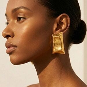 Gold Statement Rectangle Earrings